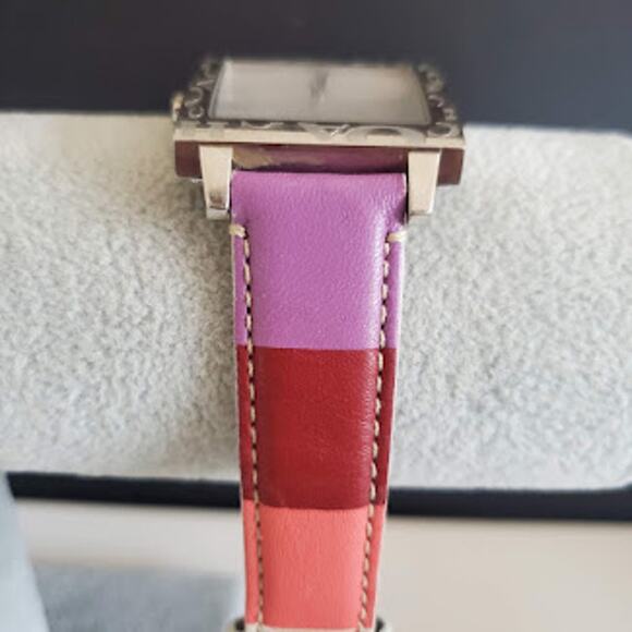Coach Amanda Watch Multicolor Leather Strap Square Steel Case Analog IOB - Picture 5 of 11